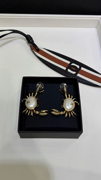 Chanel Pendant Earrings Metal & Glass Gold, Pearly White & Black