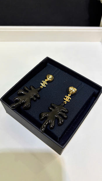 Chanel Pendant Earrings Metal & Resin Golden & Black ABH353