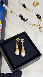 Chanel Pendant Earrings Metal & Resin Gold & Pearly White ABH352 - 5
