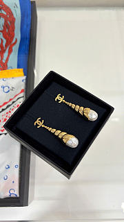 Chanel Pendant Earrings Metal & Resin Gold & Pearly White ABH352 - 4
