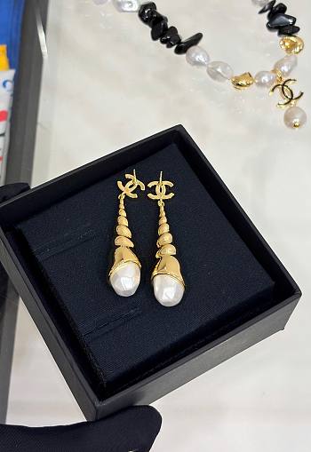 Chanel Pendant Earrings Metal & Resin Gold & Pearly White ABH352