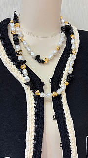 Chanel Long Necklace Metal & Resin Gold, Black & Pearly White ABH361 - 1