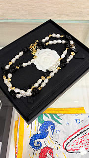 Chanel Long Necklace Metal & Resin Gold, Black & Pearly White ABH361 - 4