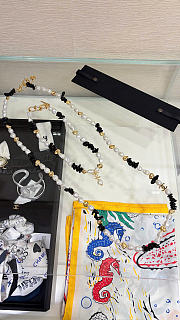 Chanel Long Necklace Metal & Resin Gold, Black & Pearly White ABH361 - 2