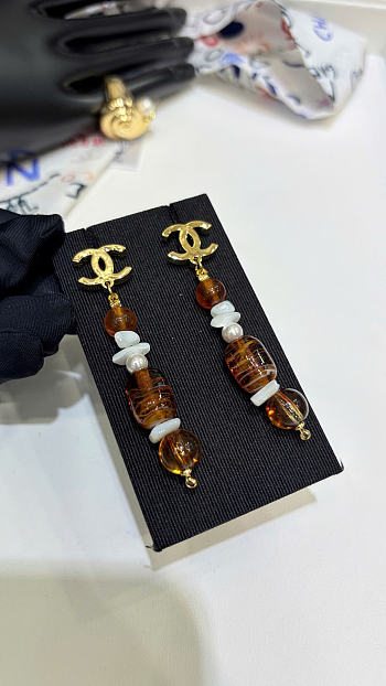 Chanel Pendant Earrings Metal, Glass Pearls, Mother-of-Pearl & Freshwater Pearls Gold, Orange & Pearly White ABH369