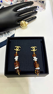 Chanel Pendant Earrings Metal, Glass Pearls, Mother-of-Pearl & Freshwater Pearls Gold, Orange & Pearly White ABH369 - 6