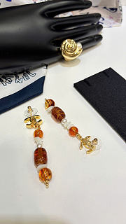 Chanel Pendant Earrings Metal, Glass Pearls, Mother-of-Pearl & Freshwater Pearls Gold, Orange & Pearly White ABH369 - 4