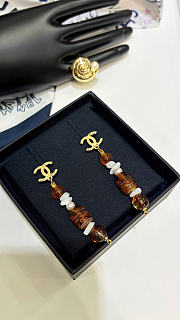 Chanel Pendant Earrings Metal, Glass Pearls, Mother-of-Pearl & Freshwater Pearls Gold, Orange & Pearly White ABH369 - 2
