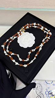 Chanel Long Necklace Metal, Glass Pearls, Mother-of-Pearl & Freshwater Pearls Gold, Orange & Pearly White ABH372 - 3