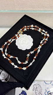 Chanel Long Necklace Metal, Glass Pearls, Mother-of-Pearl & Freshwater Pearls Gold, Orange & Pearly White ABH372 - 5