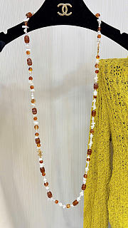 Chanel Long Necklace Metal, Glass Pearls, Mother-of-Pearl & Freshwater Pearls Gold, Orange & Pearly White ABH372 - 4