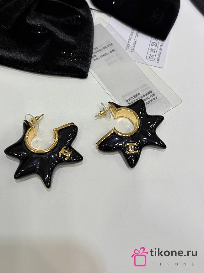 Chanel Hoop Earrings Metal & Resin Golden & Black ABH621 - 1