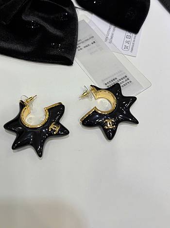 Chanel Hoop Earrings Metal & Resin Golden & Black ABH621
