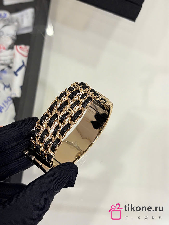 Chanel Cuff Bracelet Metal & Lambskin Golden & Black - 1