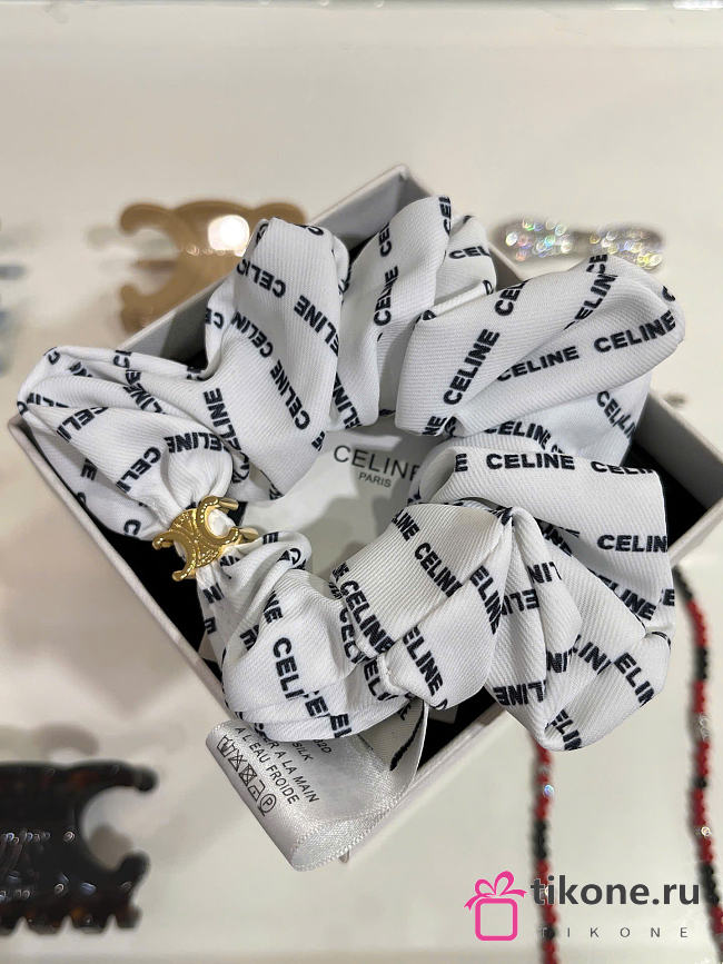 Celine Scrunchy Rayure in Silk and Brass with Gold Finish White - 1