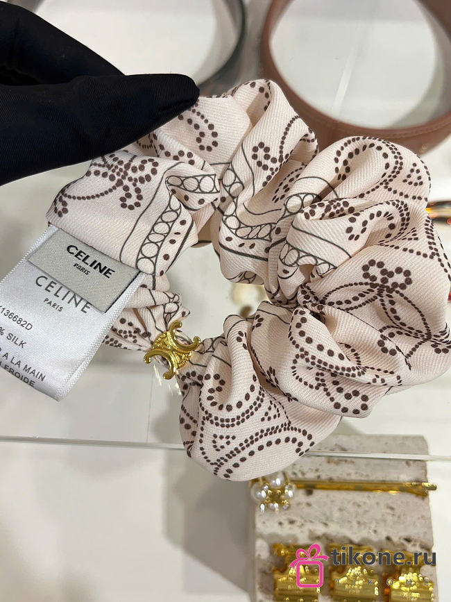 Celine Scrunchy Rayure in Silk and Brass with Gold Finish Beige - 1