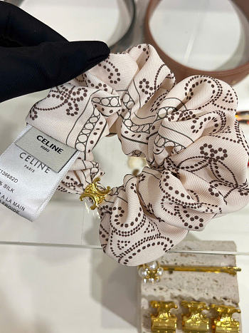Celine Scrunchy Rayure in Silk and Brass with Gold Finish Beige