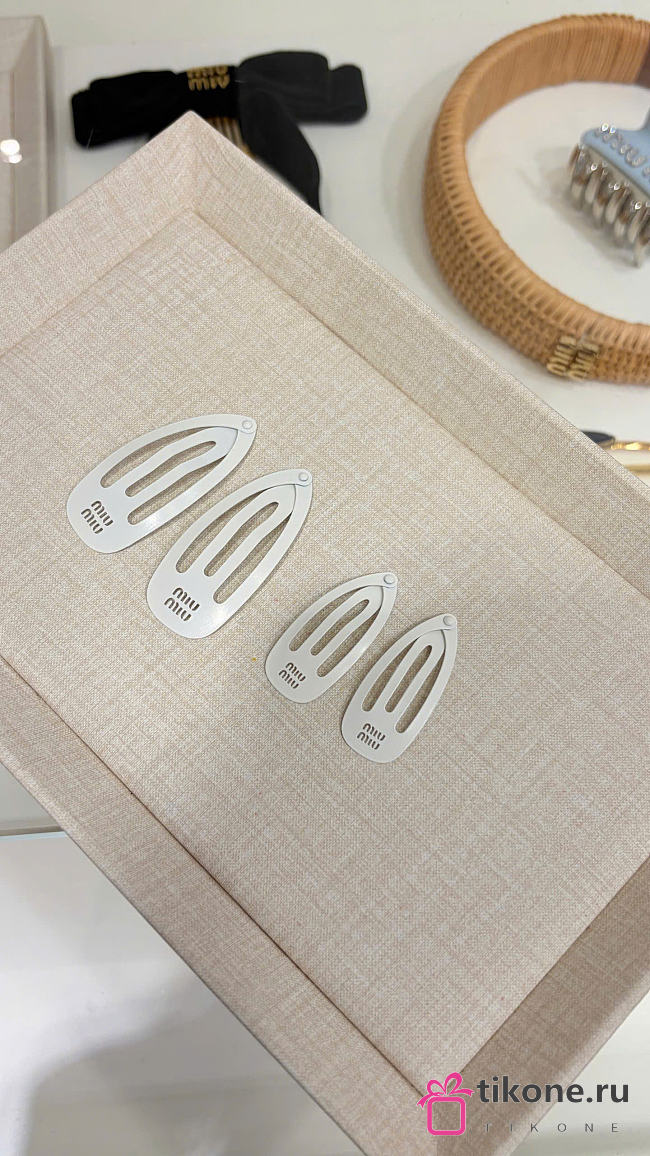 Miumiu Metal Hair Clips White (two of set) Small/Large - 1