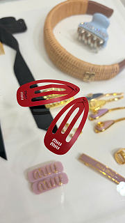 Miumiu Metal Hair Clips Red (two of set) Small/Large - 3