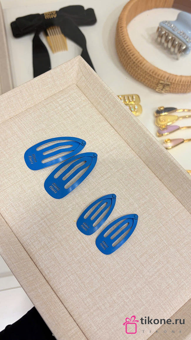 Miumiu Metal Hair Clips Blue (two of set) Small/Large - 1