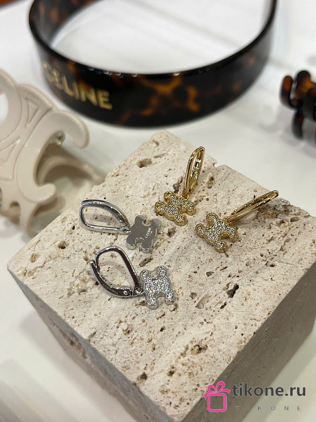Celine Triomphe Rhinestone Earrings in Brass with Gold Finish and Crystals  - 1