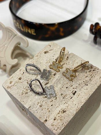 Celine Triomphe Rhinestone Earrings in Brass with Gold Finish and Crystals 