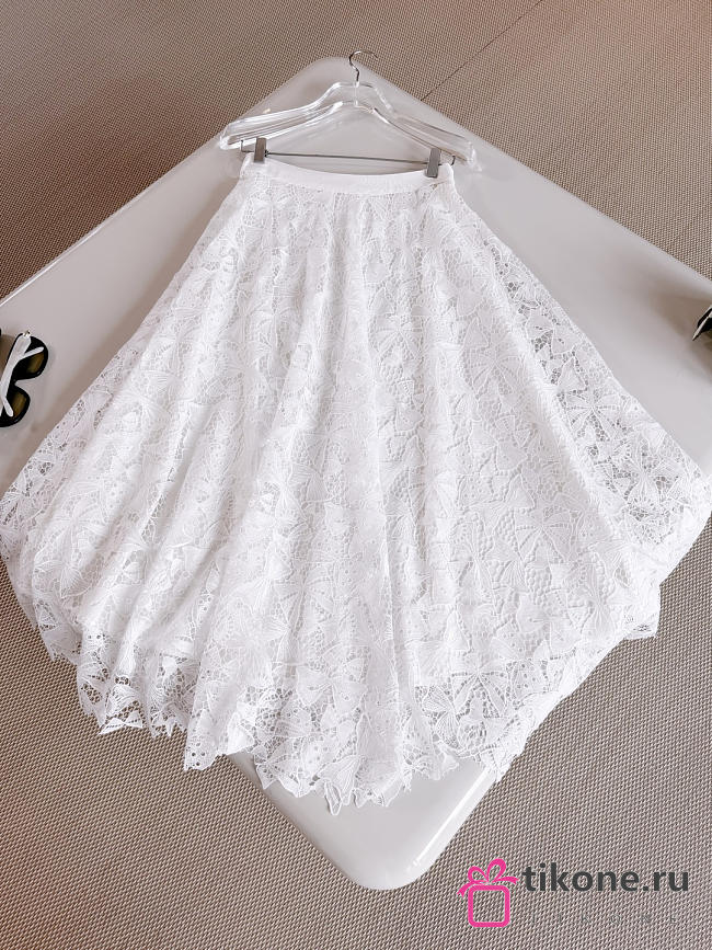 Dioriviera Mid-Length Flared Skirt White Dior Bows Cotton-Blend Lace 641J75A8727_X0150 - 1