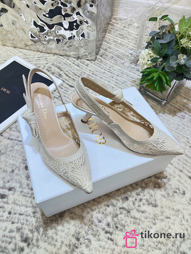 Dioriviera J'Adior Slingback Pump White Crochet-Effect Embroidered Tulle 6.5cm - 1