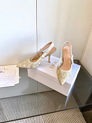 J'Adior Slingback Pump White Cotton Embroidered with Millefiori Motif in Gold-Tone Metallic Thread 10cm - 6