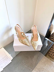 J'Adior Slingback Pump White Cotton Embroidered with Millefiori Motif in Gold-Tone Metallic Thread 10cm - 4