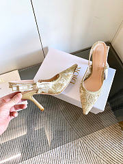 J'Adior Slingback Pump White Cotton Embroidered with Millefiori Motif in Gold-Tone Metallic Thread 10cm - 3
