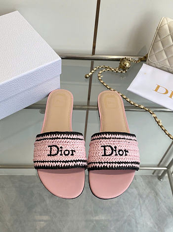 Dioriviera Dior Woven Slide Soupir Pink Crocheted Raffia-Effect Technical Fabric