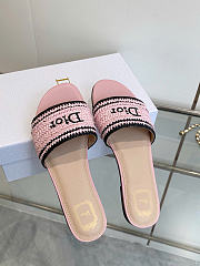 Dioriviera Dior Woven Slide Soupir Pink Crocheted Raffia-Effect Technical Fabric - 6