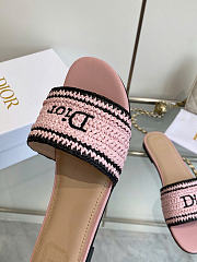 Dioriviera Dior Woven Slide Soupir Pink Crocheted Raffia-Effect Technical Fabric - 5