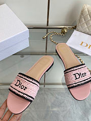 Dioriviera Dior Woven Slide Soupir Pink Crocheted Raffia-Effect Technical Fabric - 4