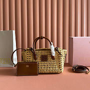 Miumiu Raffia Handbag Beige/Cognac 5BA316 - 25.5x14x9.5cm - 1