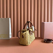 Miumiu Raffia Handbag Beige/Cognac 5BA316 - 25.5x14x9.5cm - 6