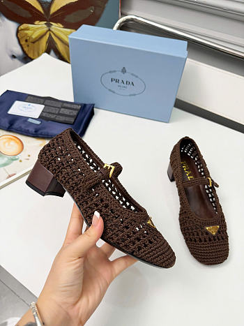 Prada Crochet Pumps Coca Brown 35mm 1I429O