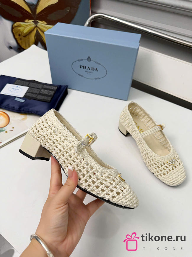Prada Crochet Pumps White 35mm 1I429O - 1