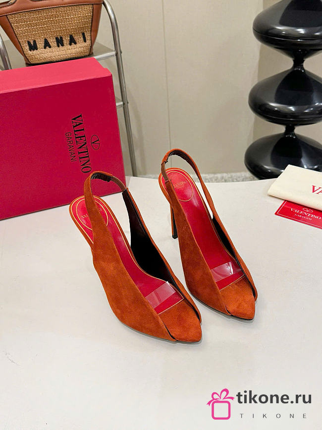 Valentino Open Toe Revele Suede Pumps Rust 105mm - 1