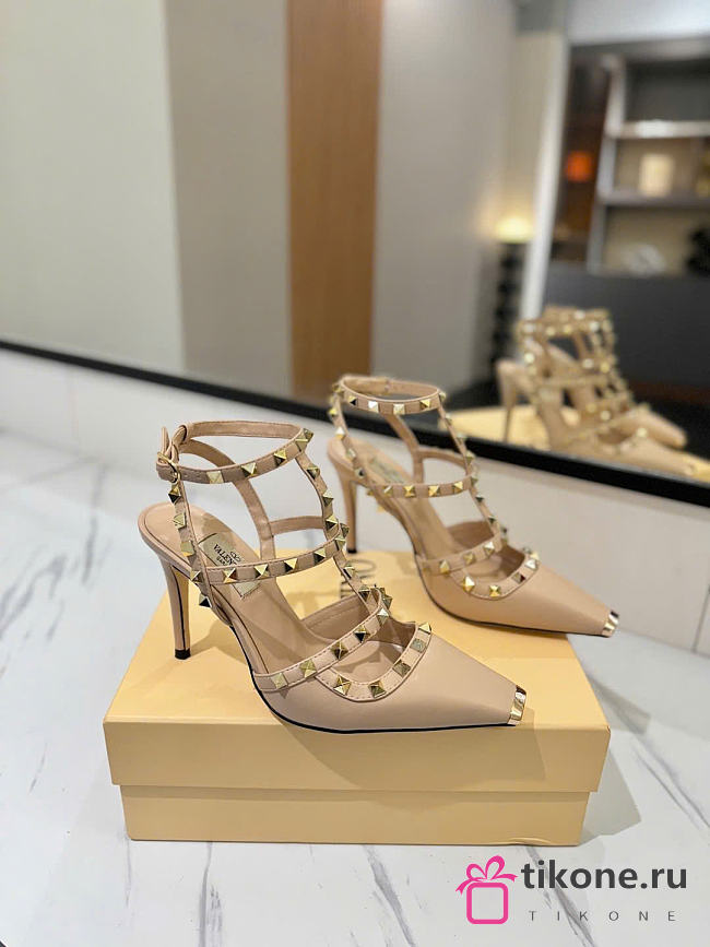 VLTN Rockstud Kidskin Pumps Beige 100mm - 1