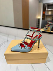 VLTN Rockstud Kidskin Pumps Blue 100mm - 3