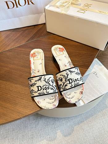Dior Dway Heeled Slide Beige Cotton Embroidered with Multicolor Dior Bloom Tapestry Motif 3.5cm