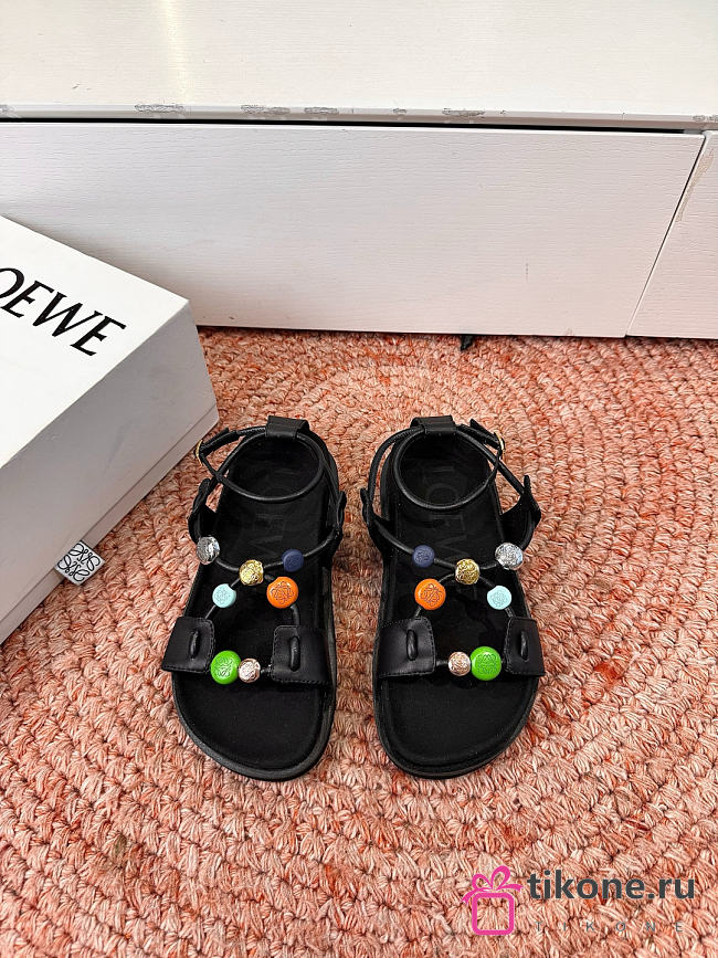 Loewe Pebble Beads Fussbett Sandal in Nappa Lambskin Black - 1