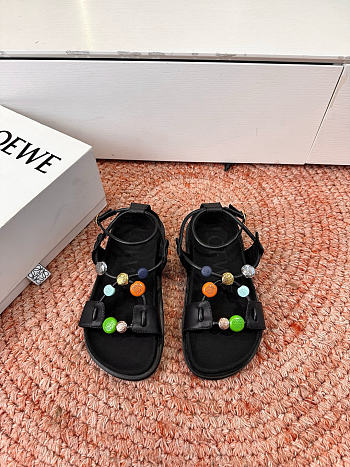 Loewe Pebble Beads Fussbett Sandal in Nappa Lambskin Black