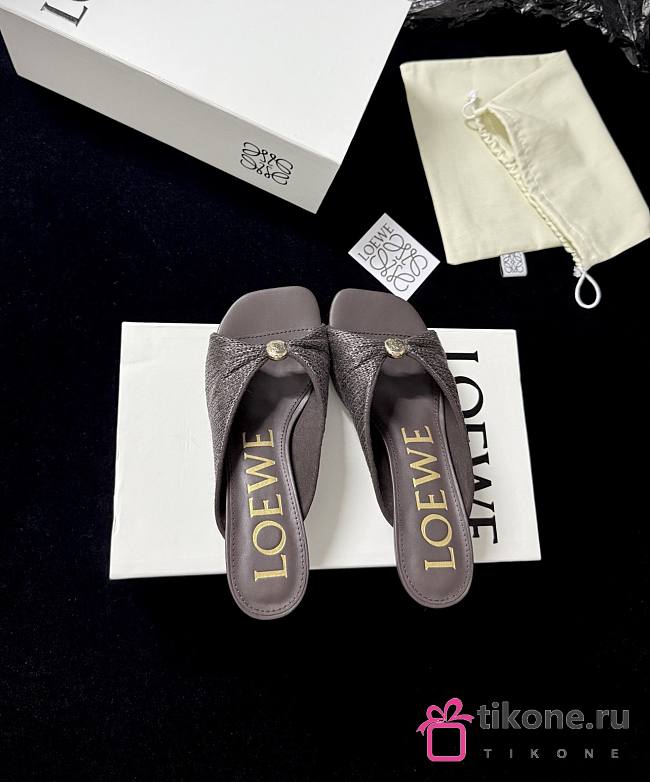 Loewe Pebble Soft Slide in Raffia-effect Fabric Dark Brown 4.5cm - 1