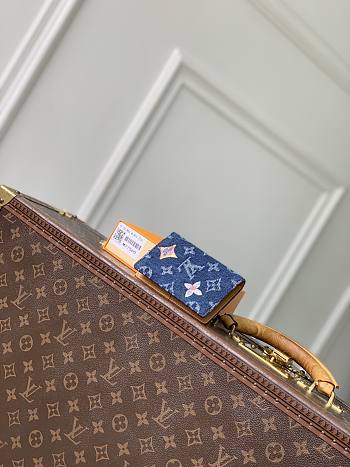 LV Pocket Organizer Monogram Flowers Denim Blue M27560 - 7.5x11x1cm