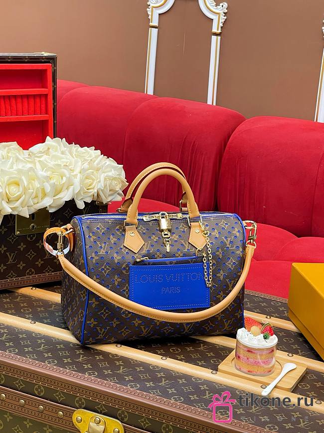 LV Speedy Soft 30 Monogram Grid Canvas/Blue M29143 - 30x21x17cm - 1