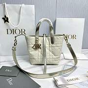 Small Dior Toujours Vertical Tote Bag Two-Tone Gold and White Macrocannage Calfskin with Metallic Thread - 18x16x12cm - 1