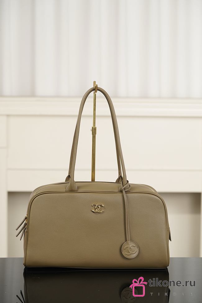 Chanel Large Bowling Bag Calfskin & Gold-Tone Metal Khaki - 35.5x19x12.5cm - 1